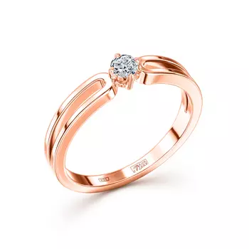 Кольцо с 1 бриллиантом красное золото 585