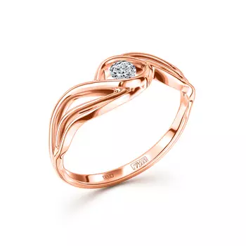 Кольцо с 1 бриллиантом красное золото 585