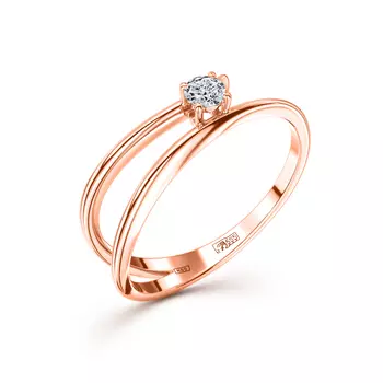 Кольцо с 1 бриллиантом красное золото 585