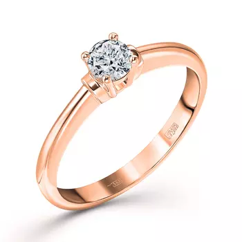 Кольцо с 1 бриллиантом красное золото 585