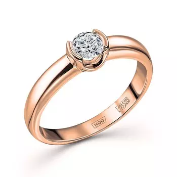 Кольцо с 1 бриллиантом красное золото 585