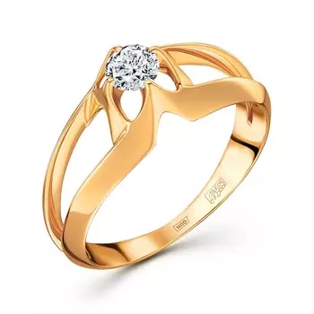 Кольцо с 1 бриллиантом желтое золото 585