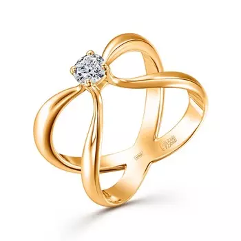 Кольцо с 1 бриллиантом желтое золото 585