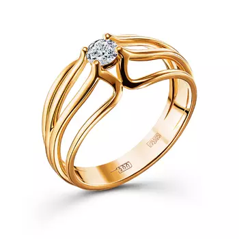 Кольцо с 1 бриллиантом желтое золото 585