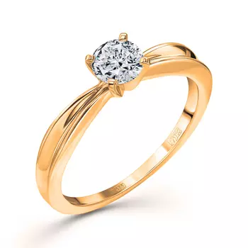 Кольцо с 1 бриллиантом желтое золото 750