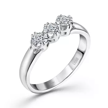 Кольцо с 3 бриллиантами белое золото 585