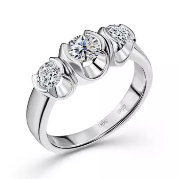 Кольцо с 3 бриллиантами белое золото 585