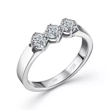 Кольцо с 3 бриллиантами белое золото 585