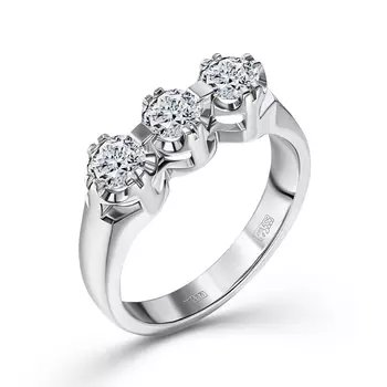 Кольцо с 3 бриллиантами белое золото 585