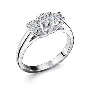 Кольцо с 3 бриллиантами белое золото 585