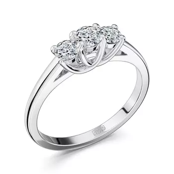 Кольцо с 3 бриллиантами белое золото 585