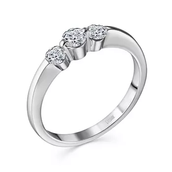 Кольцо с 3 бриллиантами белое золото 585