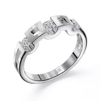 Кольцо с 3 бриллиантами белое золото 750