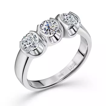 Кольцо с 3 бриллиантами белое золото 750