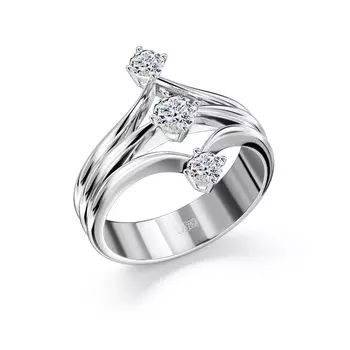 Кольцо с 3 бриллиантами белое золото 750