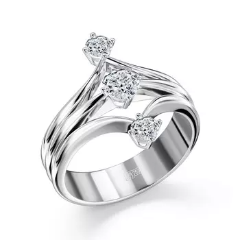 Кольцо с 3 бриллиантами белое золото 750