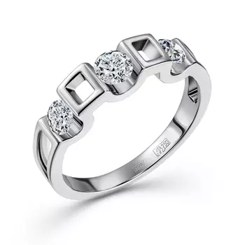 Кольцо с 3 бриллиантами белое золото 750