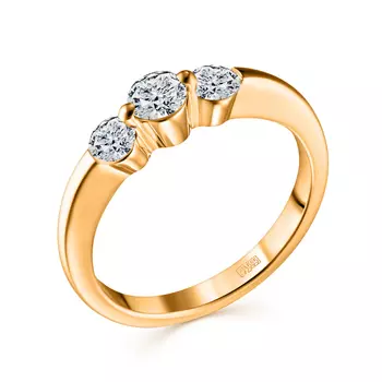 Кольцо с 3 бриллиантами желтое золото 585