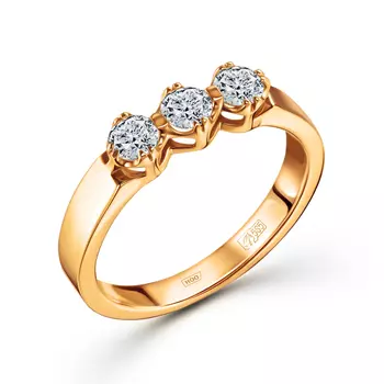 Кольцо с 3 бриллиантами желтое золото 585