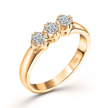 Кольцо с 3 бриллиантами желтое золото 585