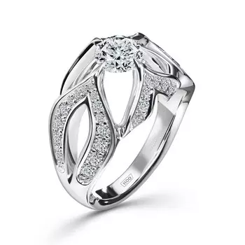 Кольцо с 45 бриллиантами белое золото 750