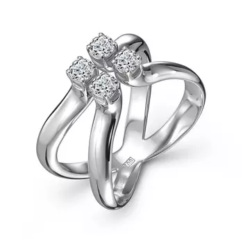 Кольцо с 4 бриллиантами белое золото 585