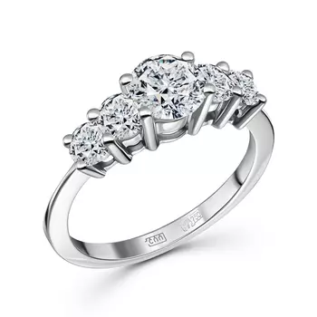 Кольцо с 5 бриллиантами белое золото 750