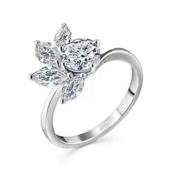 Кольцо с 5 бриллиантами белое золото 750