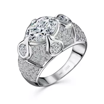 Кольцо с 91 бриллиантом белое золото 750