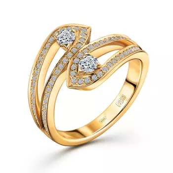 Кольцо с 92 бриллиантами желтое золото 585