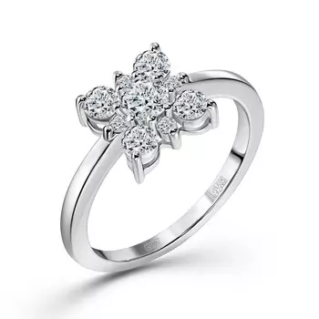 Кольцо с 9 бриллиантами белое золото 585