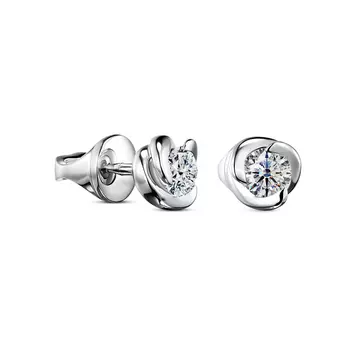 Пусеты с 2 бриллиантами белое золото 585