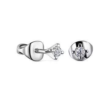 Пусеты с 2 бриллиантами белое золото 585