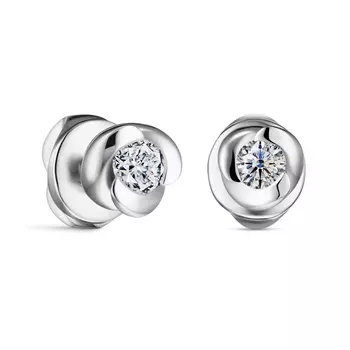 Пусеты с 2 бриллиантами белое золото 585