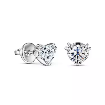 Пусеты с 2 бриллиантами белое золото 750