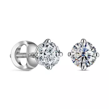 Пусеты с 2 бриллиантами белое золото 750