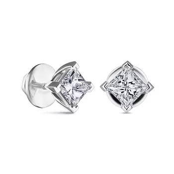 Пусеты с 2 бриллиантами белое золото 750