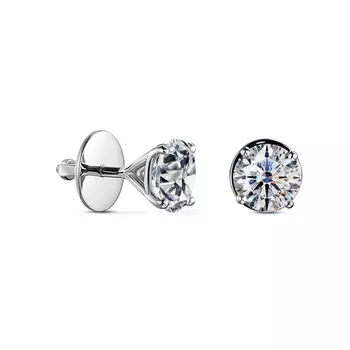 Пусеты с 2 бриллиантами белое золото 750