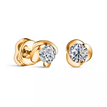 Пусеты с 2 бриллиантами желтое золото 585