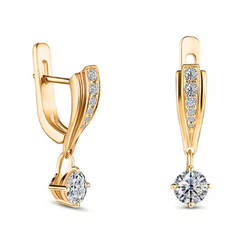 Серьги с 14 бриллиантами желтое золото 750