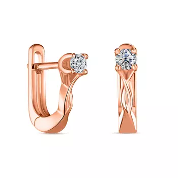 Серьги с 2 бриллиантами красное золото 585