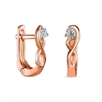 Серьги с 2 бриллиантами красное золото 585