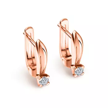 Серьги с 2 бриллиантами красное золото 585