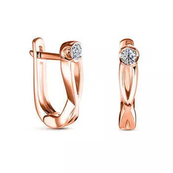 Серьги с 2 бриллиантами красное золото 585
