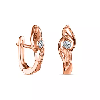 Серьги с 2 бриллиантами красное золото 585