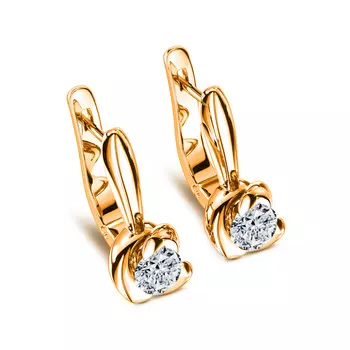 Серьги с 2 бриллиантами желтое золото 585