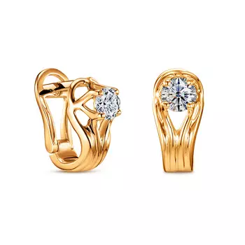 Серьги с 2 бриллиантами желтое золото 585