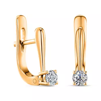 Серьги с 2 бриллиантами желтое золото 585