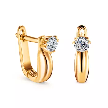 Серьги с 2 бриллиантами желтое золото 585