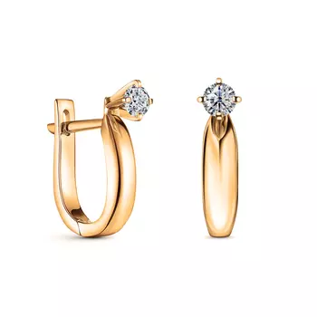 Серьги с 2 бриллиантами желтое золото 585